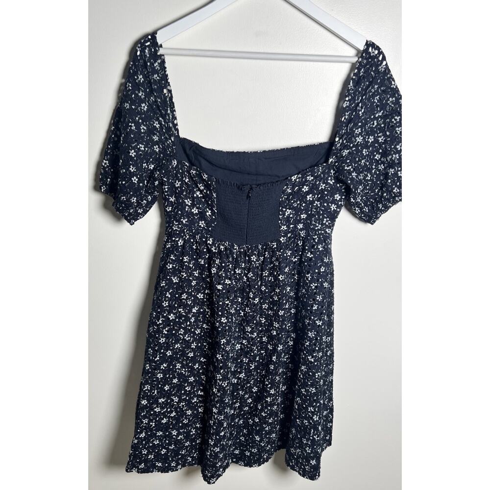 Anthropologie Maeve Lillianne Dress 8 On/Off Shoulder Floral Navy‎ Blue Eyelet - Picture 5 of 12